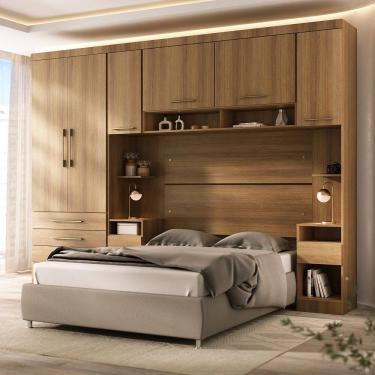 Imagem de Quarto Modulado Queen com Guarda-roupas Maleiro e Cabeceira Paris Master Luciane Moveis