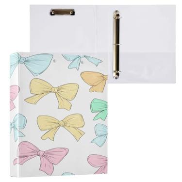 Imagem de CEBUGI Fichário de 3 anéis redondos com laços pastel fofos de 3 cm comporta 200 folhas, pastas com 3 bolsos transparentes de PVC para escritório, 31,5 x 27 x 6 cm, 1 pacote