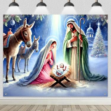Imagem de HOMETITUTE Pano de fundo de presépio 2,4 x 1,8 m Faixa da Sagrada Família Fundo de Nascimento de Jesus Cena de Manjedoura com Burro Belém Decorações Religiou para Igreja, Natal, Exibição de Fotografia