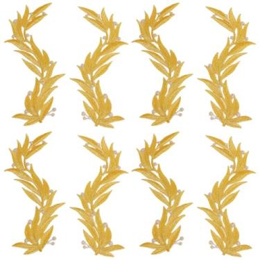 Imagem de GORGECRAFT 4 pares de remendos bordados dourados costurados com glitter, folha de videira, bordados, adesivos de pano decorativos, para costura, artesanato, camisa, jaqueta jeans, bolsas, enfeites