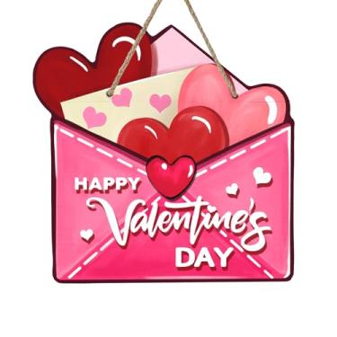 Imagem de Bolisom Letreiro para porta da frente com letra feliz dia dos namorados, rosa e vermelho, corações de amor, cabide de porta de madeira para uso externo, decoração de varanda, guirlanda de madeira para