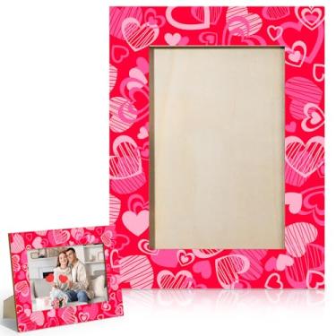 Imagem de Jetec Porta-retrato de Dia dos Namorados, 10 x 15 cm, corações rosa, moldura de madeira, decoração de mesa, presente festivo de dia dos namorados para a família, amigos, decorações vintage para casa