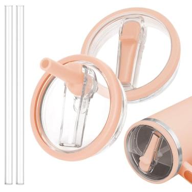 Imagem de TIZHJOZI Tampa de canudo dobrável de substituição para copo Stanley Quencher 1,134 g - 2 peças de tampas de copo à prova de vazamento com canudo, tampa de copo à prova de derramamento compatível com