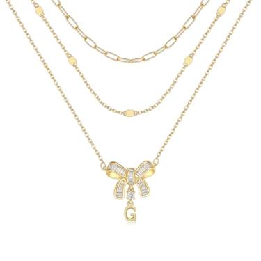 Imagem de YOVIEE Colar feminino com inicial de borboleta, banhado a ouro 14 quilates, 3 camadas, pingente de letra A-Z, colar de corrente de cabo e clipe de papel, nome personalizado, joia delicada, presente