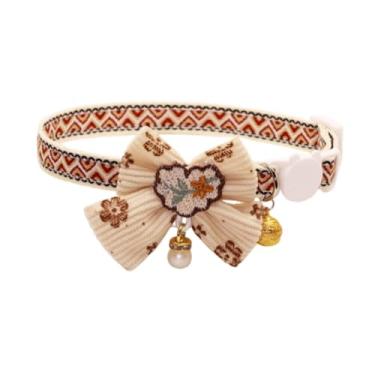 Imagem de Fenteer Colar gargantilha para gato, decorativo, acessório para o pescoço, elegante e ajustável, fofo, com laço e sino, para gatinhos cães de pequeno porte.