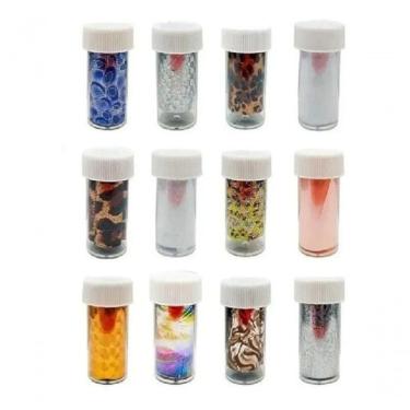 Imagem de Kit 12 Potes De Foils P/ Unhas Decoração Estilo Transfer 3D