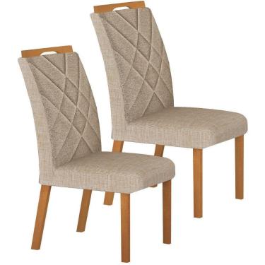 Imagem de Conjunto 2 Cadeiras De Jantar Larissa Linho Palha Pés Em Madeira Maciça Leifer Móveis