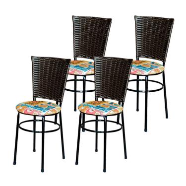 Imagem de 4 Cadeiras Preta Para Mesa Hawai Marrom Assento Floral Cor:happy Hour