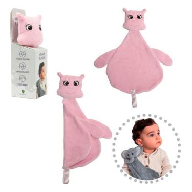 Imagem de Naninha Hipopótamo Rosa Pelúcia Macia Algodão Hipoalérgico Bebê Baby P