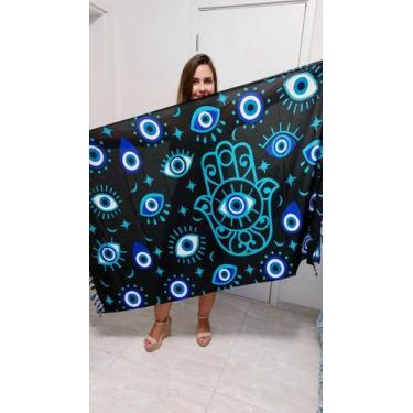 Imagem de Canga Indiana Estampada Moda Praia - cod 10 - Aleci Fashion, Preto