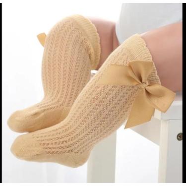 Imagem de Meia bebê 5/8 com laço casual menina  - Kadu modas, Bege