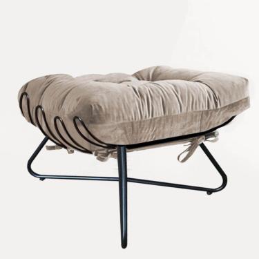 Imagem de Poltrona Costela Ferro Industrial X Pé Cruzado Com Puff Banqueta Sala Corino Bege