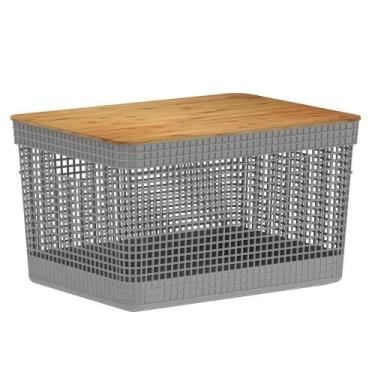 Imagem de Cesto Organizador Grid 20L Tampa Bambu Chumbo CG355CHF - Ou