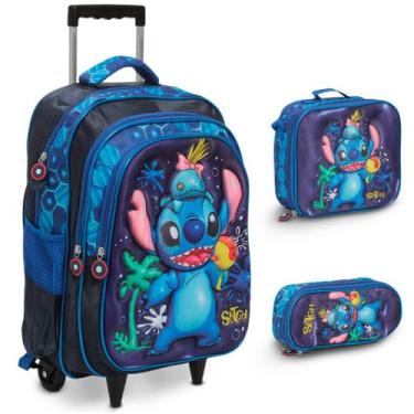 Imagem de Kit Mochila Bolsa Infantil Stitch Carrinho Volta As Aulas - Plike