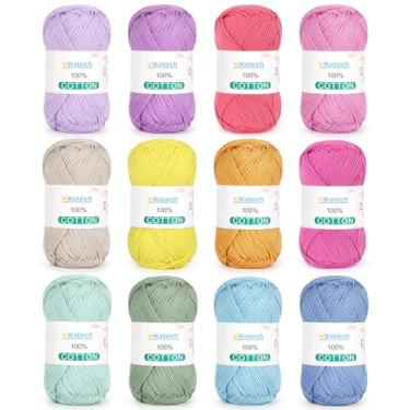 Imagem de Katech Fio 100% algodão para crochê e tricô – 12 cores de 137 jardas/49,9 g Baby Cotton Yarn Peso esportivo CYC #2 - Macio e respirável - Ideal para panos de prato, roupas de bebê, pegadores de panela