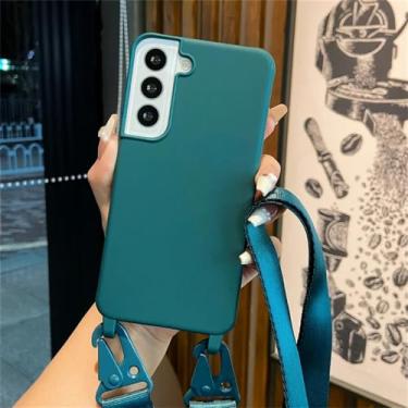 Imagem de Capa de telefone com alça crossbody para Samsung Galaxy S24 S23 S21 Plus Note 20 S22 Ultra S20 FE Funda capa de silicone TPU macio, verde escuro, para Samsung S24