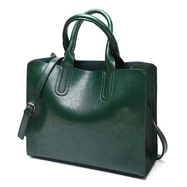 Imagem de Bigfanshu Bolsas de couro femininas 2020 bolsas casuais porta-malas ombro, Verde, 33*13*28cm