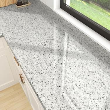 Imagem de EPPKILY Papel de contato de mármore branco, papel de contato de granito para bancadas, papel de parede autoadesivo à prova d'água, papel de contato de granito para armário de cozinha, vinil, bancada,