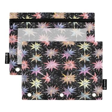 Imagem de CEBUGI 3 bolsas de lápis com zíper e janela transparente, 2 pacotes de estojo para exames de sala de aula (estrelas)