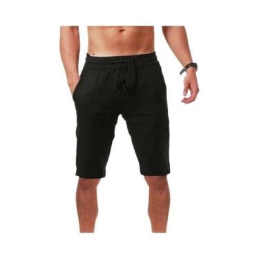 Imagem de Bermudas Masculinas De Verão Em Algodão E Linho Respirável, Cor Sólida