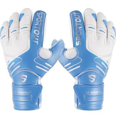 Imagem de Sportout Luvas goleiro: jovens/adultos, aderência forte, proteção digital. Latex 4+3 mm: proteção superior contra lesões. (Azul, 7)