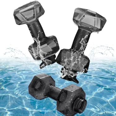 Imagem de Soulchen 2 pesos de plástico preenchidos com água para exercícios na piscina, halteres aquáticos com alça antiderrapante, halteres aeróbicos de piscina para perda de peso em hidroginástica (preto)