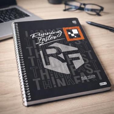 Imagem de Caderno Universitário Masculino Capa Dura 10 Matérias, 160 Folhas, Espiral, Preto com Cinza e Laranja, 20x27,5cm