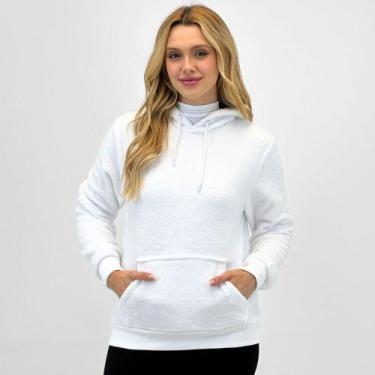 Imagem de Blusa Blue Bay Canguru em Fleece Feminina, G, Branco