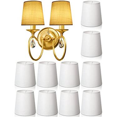 Imagem de Conjunto de 10 abajures pequenos abajures de lustre de abajur, 10 x 12 x 12 cm abajur de tecido barril abajur para lustre de mesa lâmpada de parede (branco)