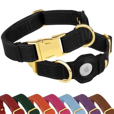 Imagem de Coleira Airtag de couro para cães - Coleira macia para cães com suporte Apple AirTag e fivela de metal - Coleiras de segurança GPS para animais de estimação para cães pequenos, médios e grandes, rosa