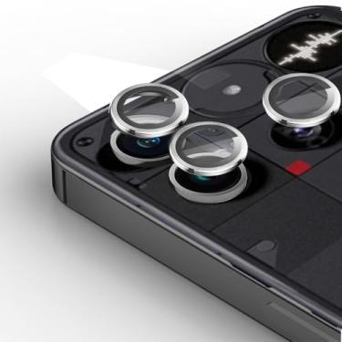 Imagem de Zeking (1 conjunto) Protetor de lente para câmera Nothing Phone 3, vidro temperado ultrafino 9H com bordas de alumínio, capa de lente de metal individual (prata)