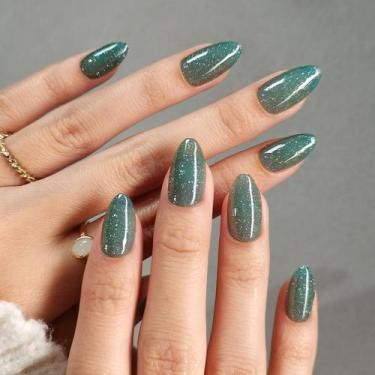 Imagem de Press on Nails ShangMeng Glitter Dark Green Ammond Short
