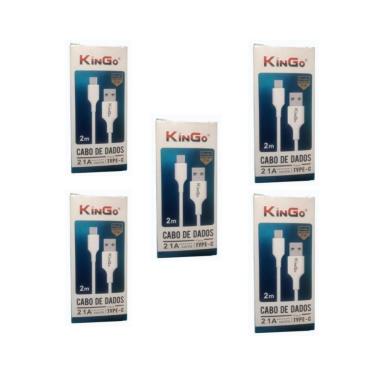 Imagem de Kit 5 Cabos Usb-C Kingo Branco 2M 2.1A Para Moto G7 Power