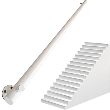 Imagem de DKXCOSQ Corrimão de madeira branca com suportes de metal 1,6 19,7 pés corrimão de escada de madeira antiderrapante corrimão de escada montado na parede 80 cm/31,5 pol design moderno para segurança e