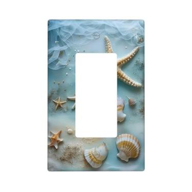 Imagem de Capas decorativas para interruptores de luz, conchas e estrela-do-mar, 1 gangue, tomada de balancim, placa decorativa para interruptores de luz GFCI para decoração de casa