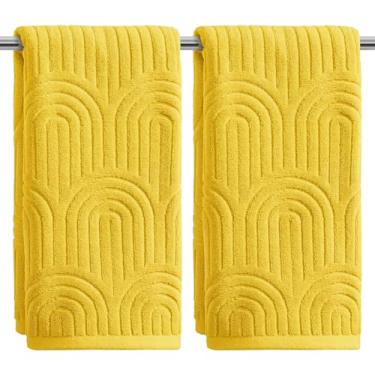 Imagem de Artoid Mode 2 peças de toalhas de mão amarelas 3D arqueadas jacquard para banheiro, 100% algodão macio absorvente toalha de decoração de banheiro, 14,7 x 29,5 polegadas