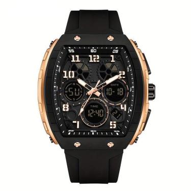 Imagem de Relógio Esportivo à Prova D'água, Dupla Exibição Com Cronômetro E Despertador Preto Dourado