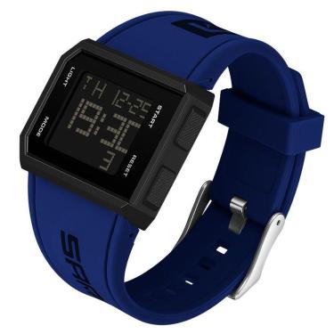Imagem de Relógio Esportivo Quadrado Clássico, Despertador Multifuncional, Cronômetro Azul