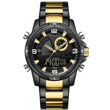 Imagem de Relógio De Pulso Eletrônico Quartzo Design Luminoso à Prova D´agua Esportivo Preto Dourado