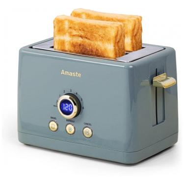 Imagem de Torradeira Amaste 2 Fatias Retro Azul Acinzentado, Timer Digital LED, 6 Níveis, Bagel, Descongelar, Bandeja Removível, MT-01 850W 110V