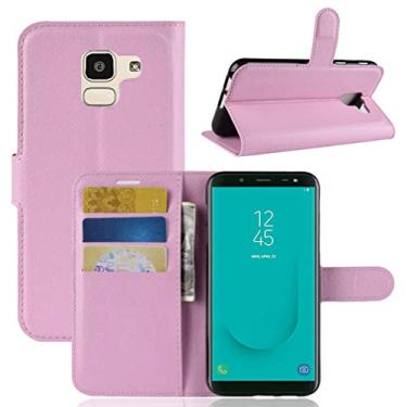 Imagem de Capa para Samsung Galaxy J6 2018, capa carteira flip de couro PU premium com compartimento para cartão, suporte e fecho magnético [capa interior à prova de choque de TPU] compatível com Samsung J6