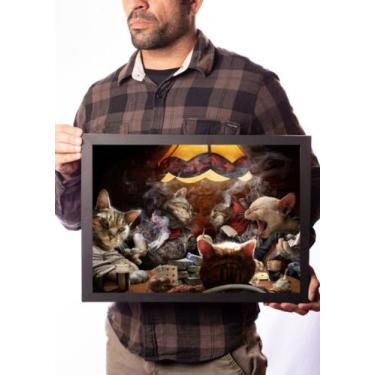 Imagem de Quadro Decorativo Gatos Jogando Poker Cartas Moldura 42x29cm - Fanarte