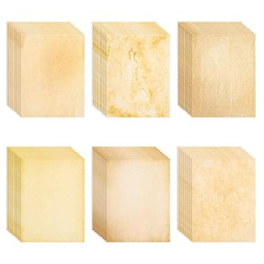 Imagem de Pacote com 48 papéis de papelaria - design antigo antigo clássico envelhecido - dupla face - 6 designs coloridos - para artes, artesanato, mapas, certificados, convites - total de 48 folhas - 100 gsm