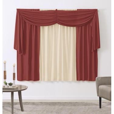 Imagem de Cortina Ravena 2,00x1,70m Marfim e Bordô - Vivarti