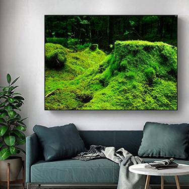 Imagem de Decoração de arte de parede em tela florestal. Floresta verde musgo fresco. Pôsteres e impressões de arte de parede moderna. Para sala de estar quarto decoração de casa - 60 x 80 cm sem moldura