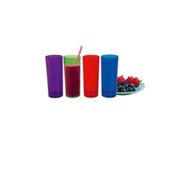 Imagem de Kit 4 Copos Tubo Long Drink Acrílico Transparente 300ml ( 42527 ) - Ge