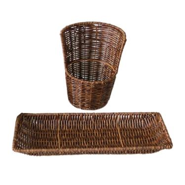 Imagem de Fenteer 2 peças de cestas de armazenamento de vime sintético, cestas de frutas tecidas à mão, de pão leves, decorativas para mesa de casa ao ar livre