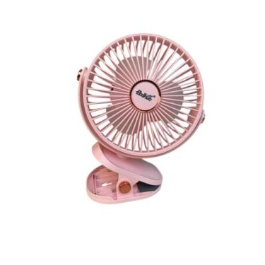 Imagem de Ventilador Elétrico Silencioso com Clipe 360° e Luz LED, USB Recarregável Portátil para Mesa, Carrinho de Bebê e Escritório – 5 Velocidades, Bateria Duradoura(Rosa)