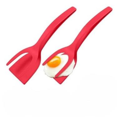 Imagem de Pinça Culinária com Espátula de Silicone 2 em 1 Antiaderente + Raspador de Nylon - Utensílios para Cozinha, Tapioca, Ovos, Panquecas, Peixe, Omelete e Mais(2,Espátula 2 em 1 VERMELHO)