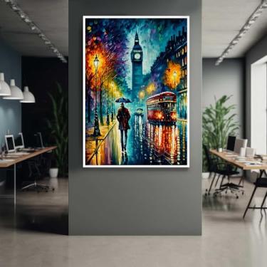 Imagem de Quadro com Moldura Abstrato Pintura Colorido Londres Decorativo Grande Sala Quarto Hall